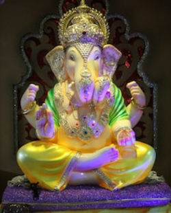 A garden water fountain featuring Ganesha