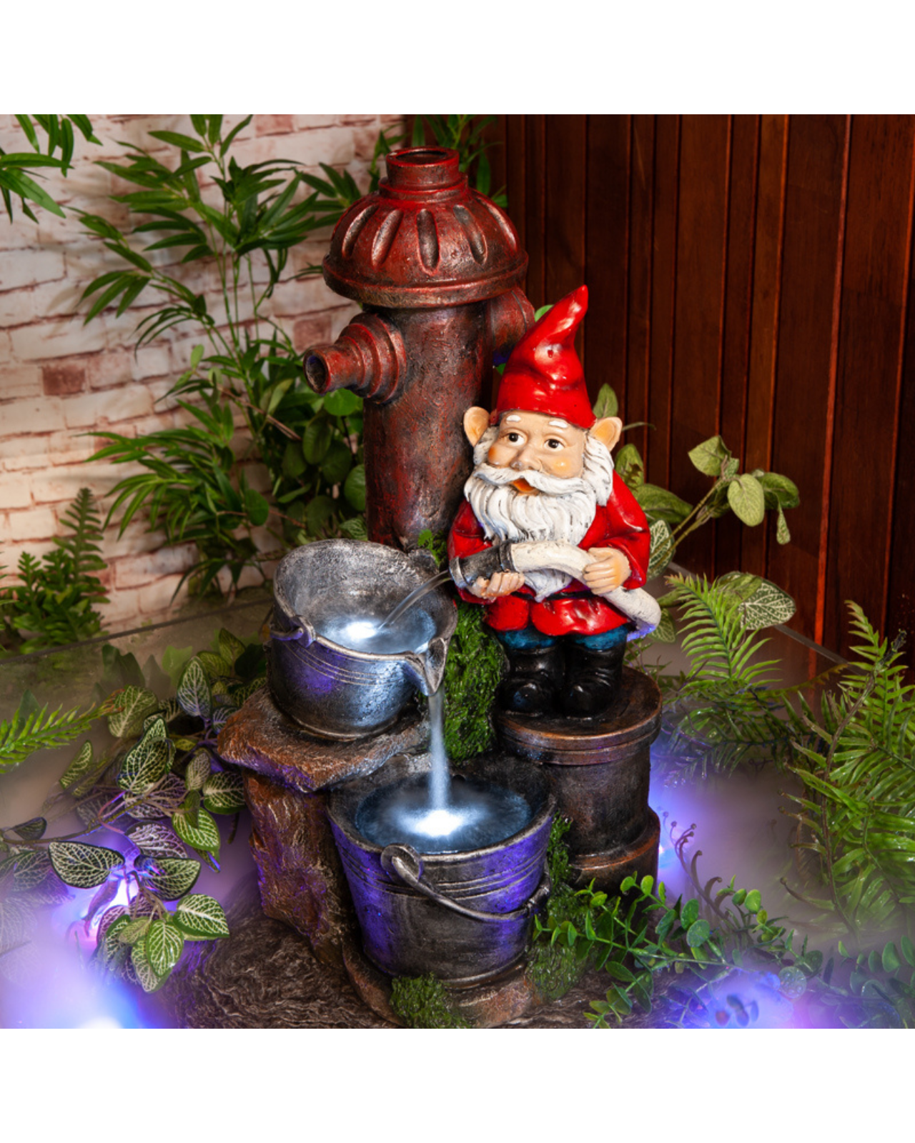 Gnome with Bowls & Fire Hydrant LED Light Water Feature 56cm