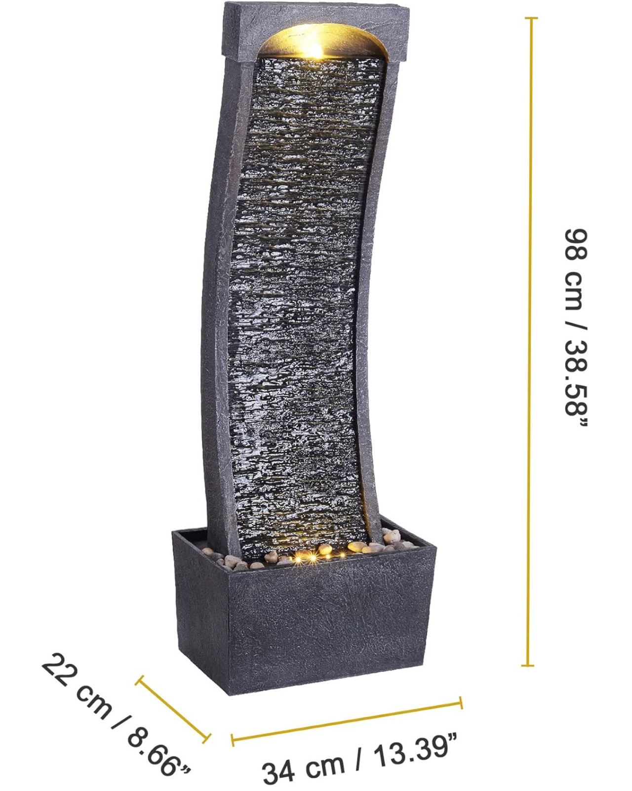 Jewel - Modern Curved Slate Lighting Water Feature