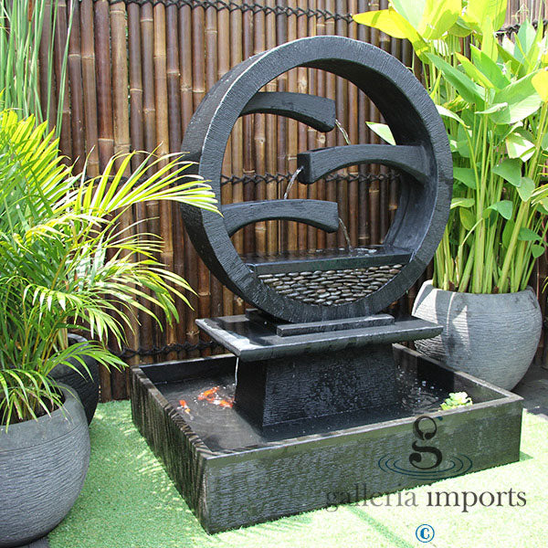 Peace - Balinese Concrete Wagon Wheel Sphere Water Feature