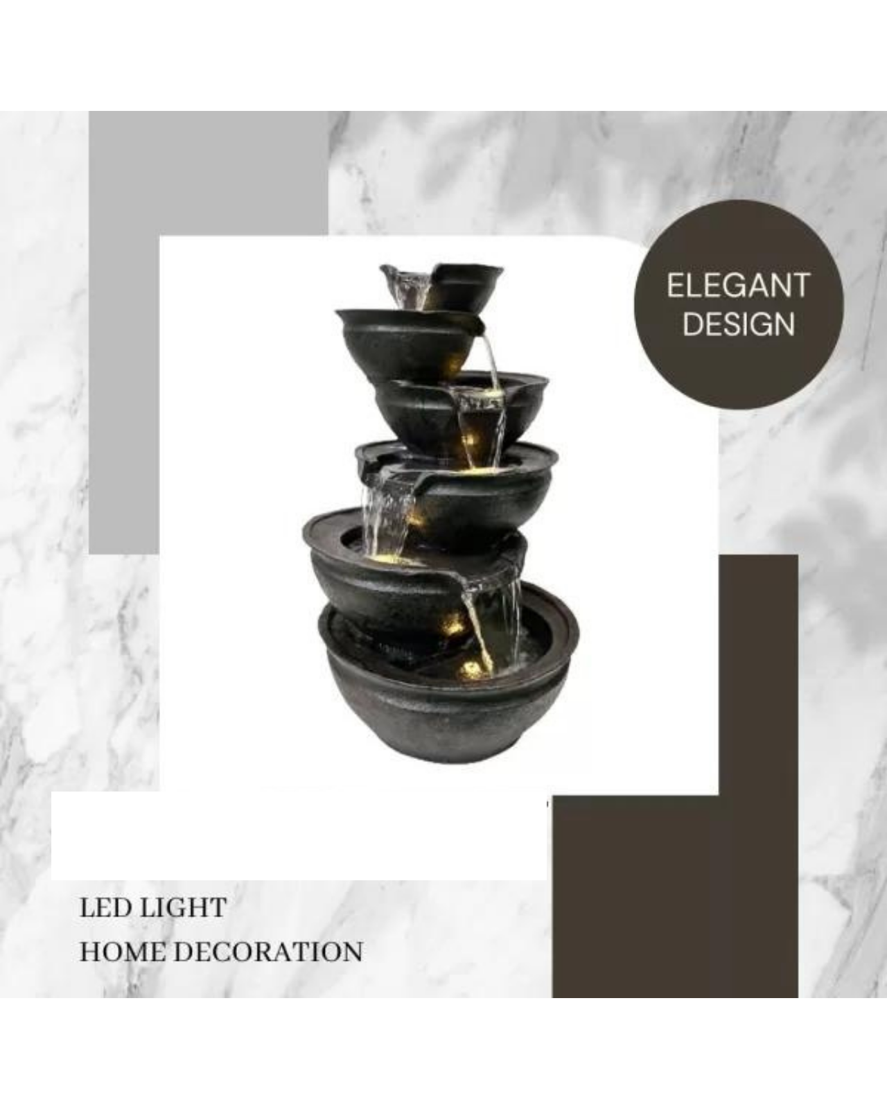 Purl- Cascading Lighting 6 Bowls Waterfalls Water Feature