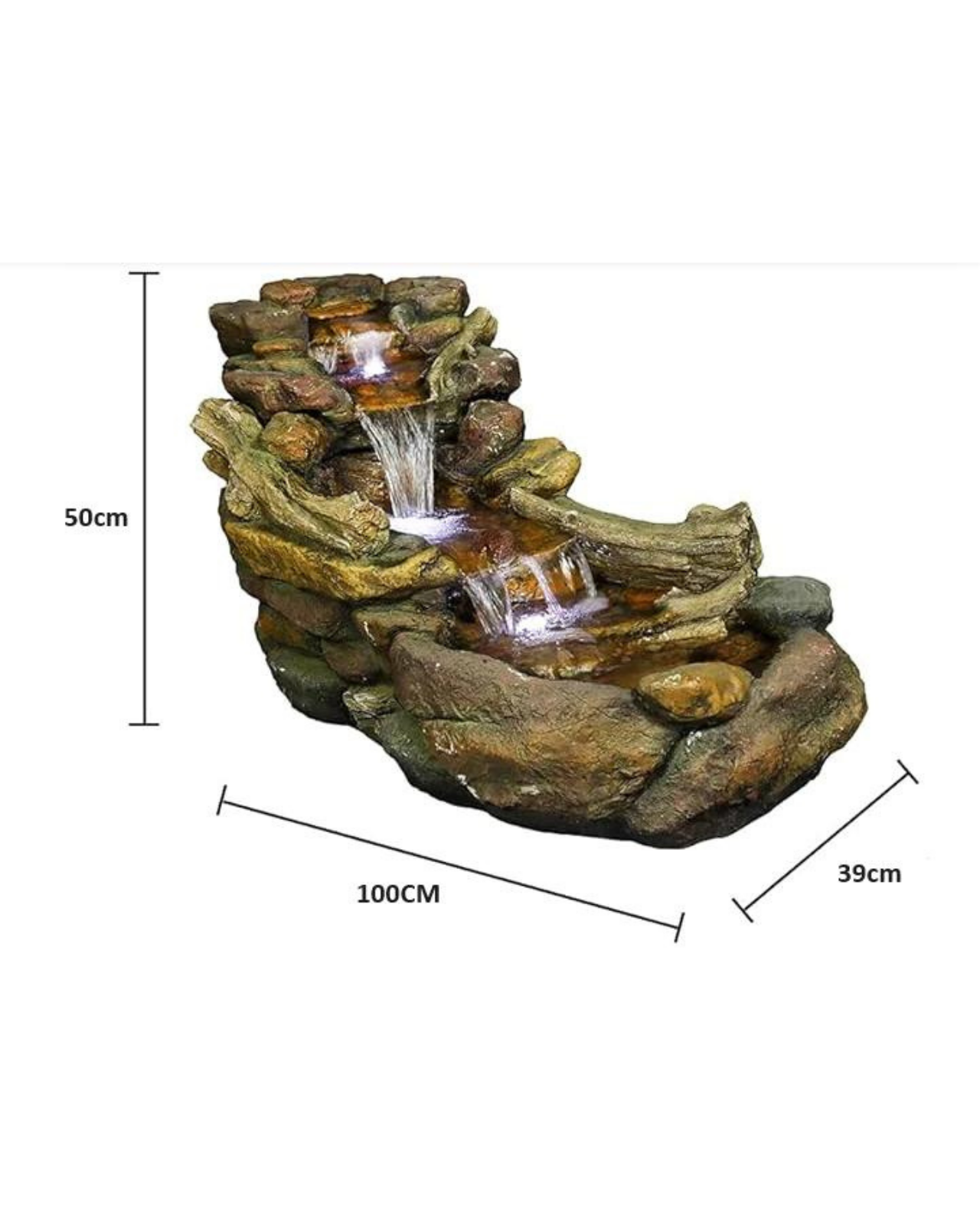 Nature Brook - Log Rock Lighting Water Feature Fountain 50cm