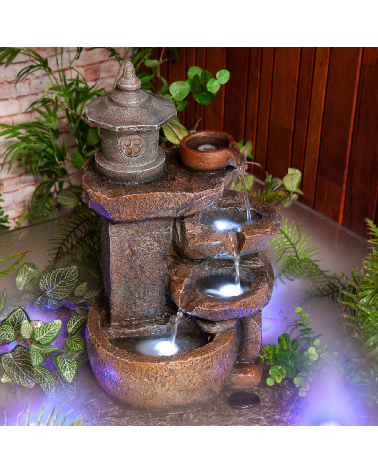 Pagoda Bowls LED Light Water Feature 50cm