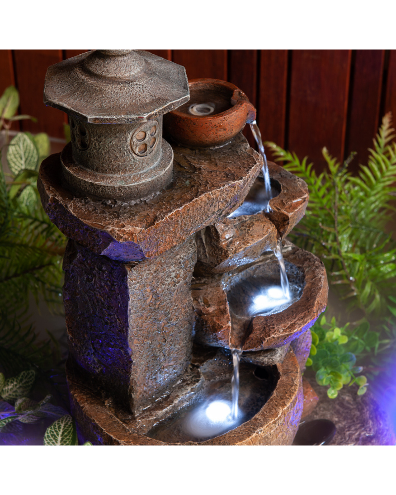 Pagoda Bowls LED Light Water Feature 50cm