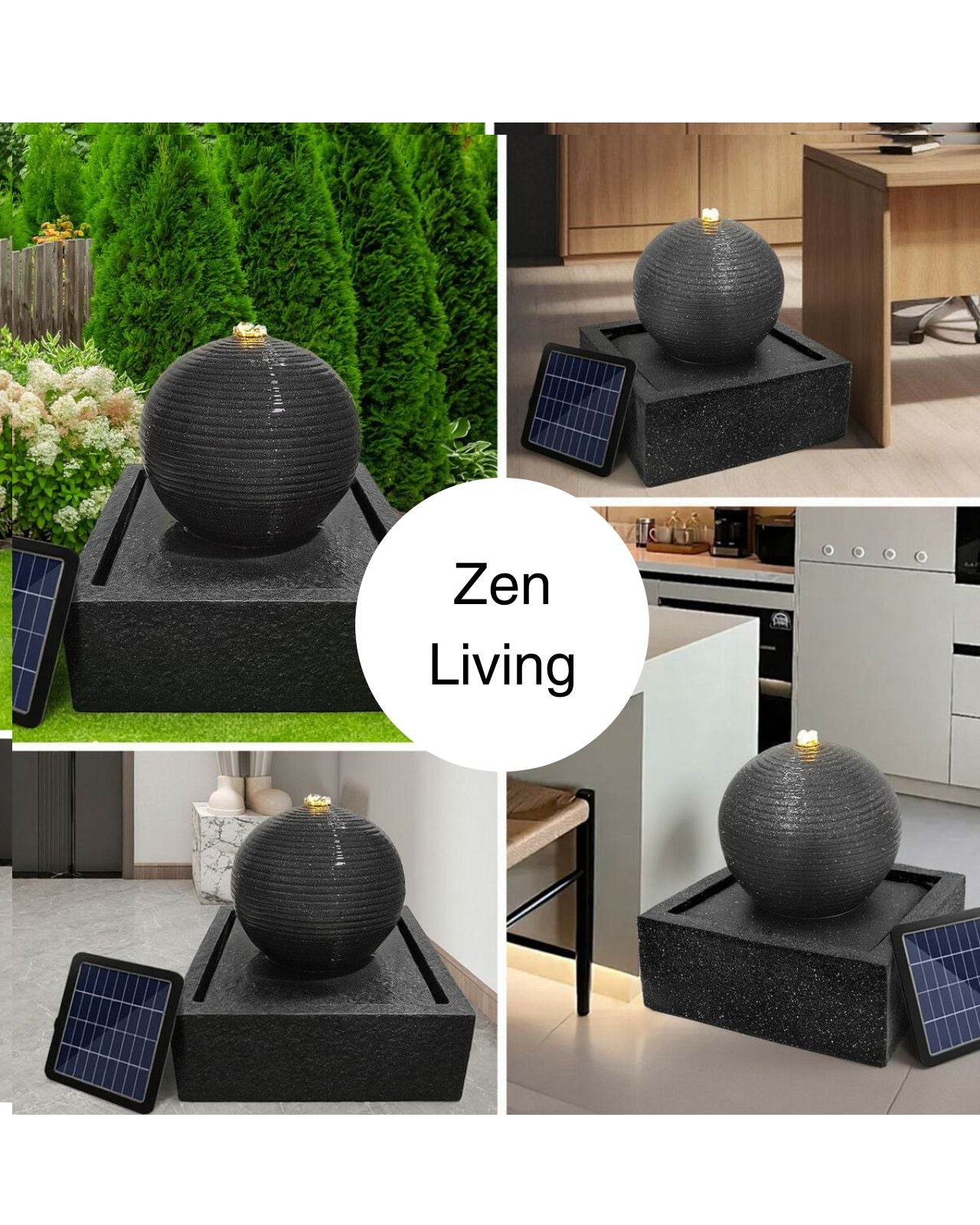 Flowra - Modern Bowl LED Water Feature w/ Square Base