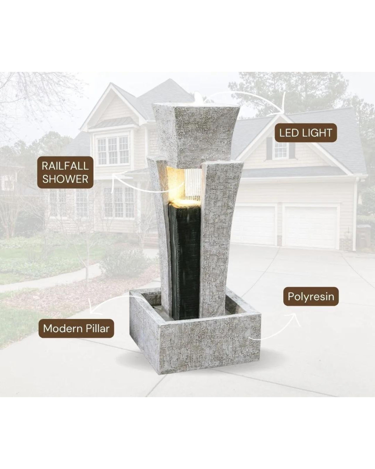 Solace - Modern LED Waterfall Wall Water Feature Fountain