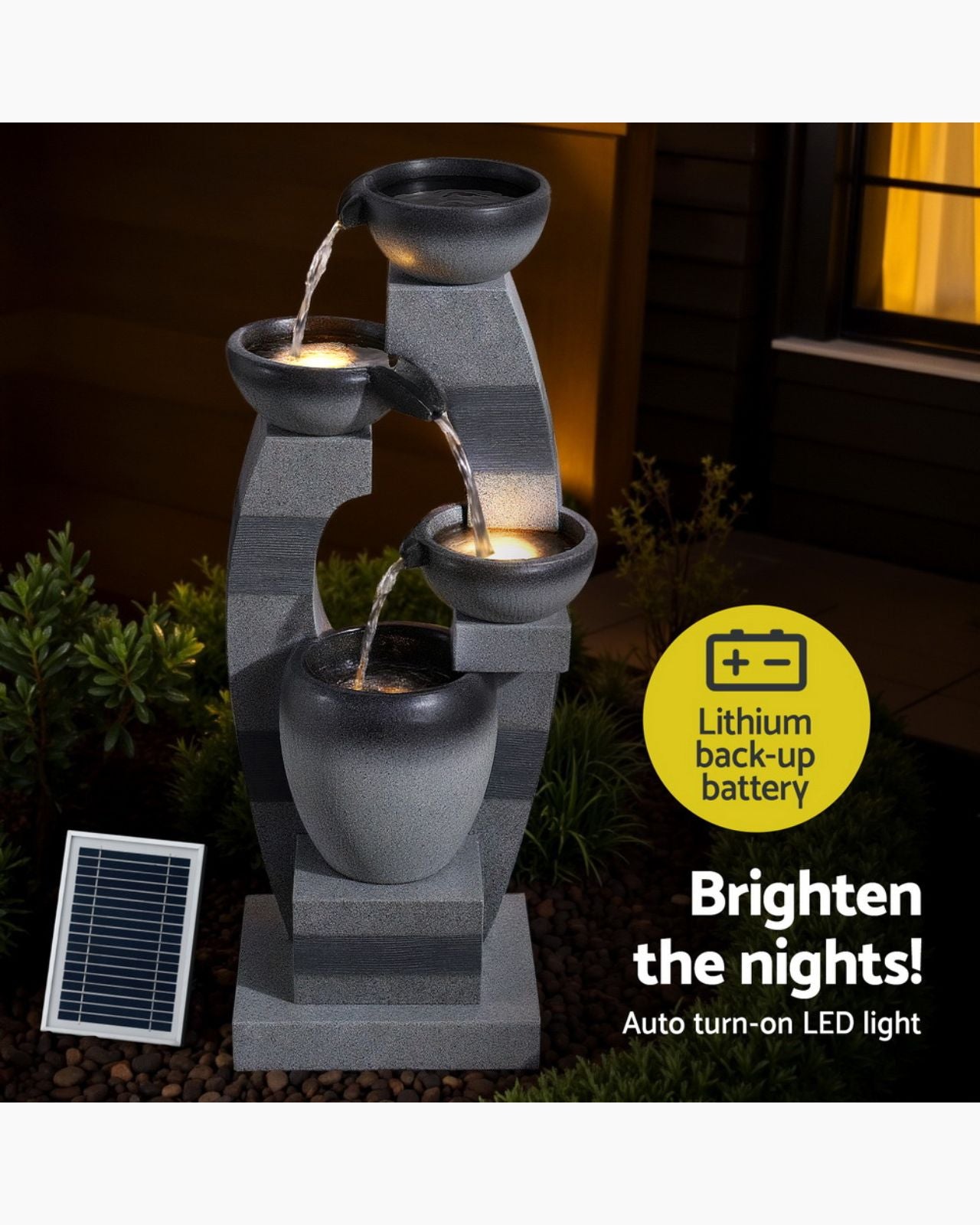 Solvata – Solar Tiered Stone Look Bowl LED Water Feature