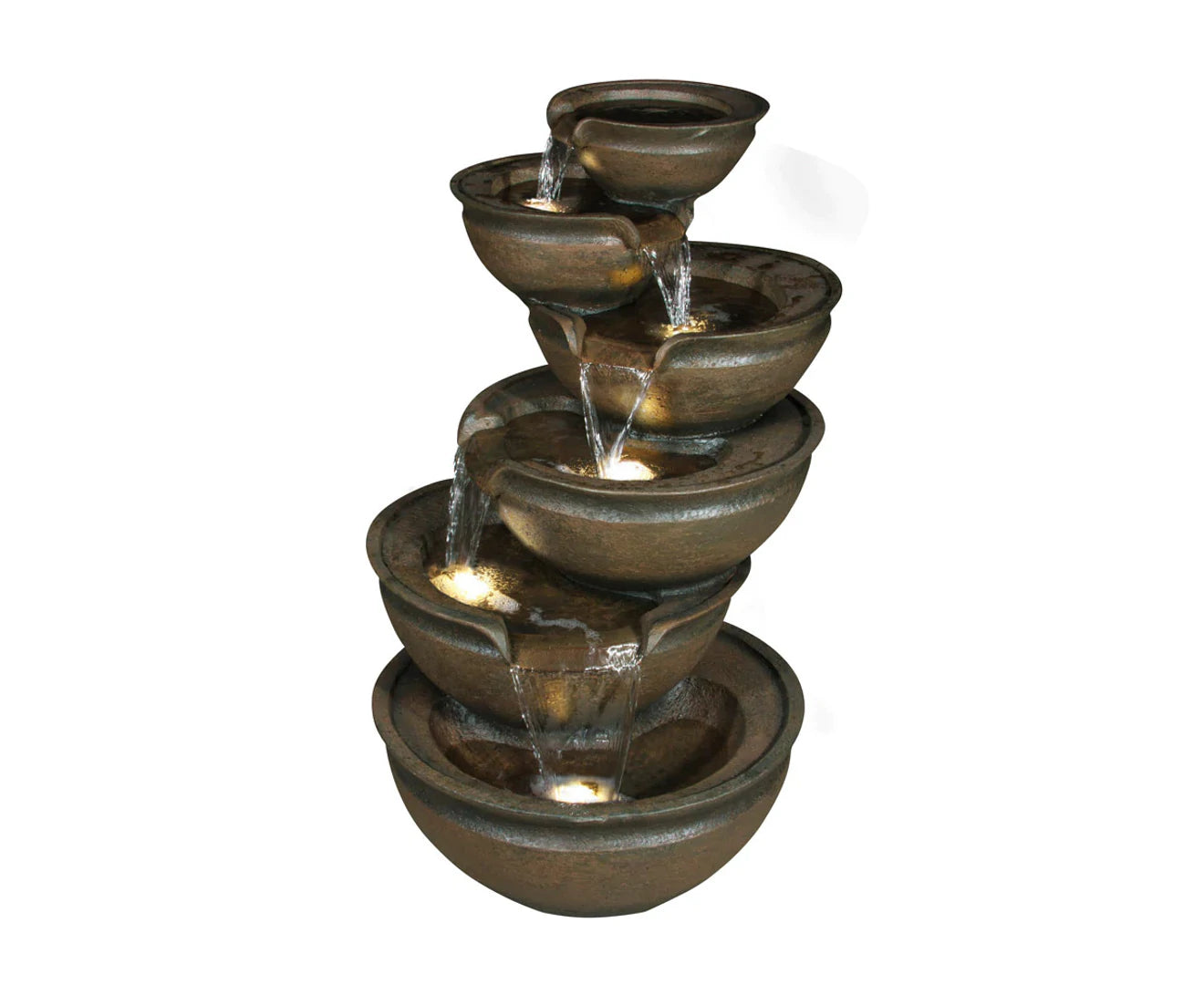 Purl- Cascading Lighting 6 Bowls Waterfalls Water Feature