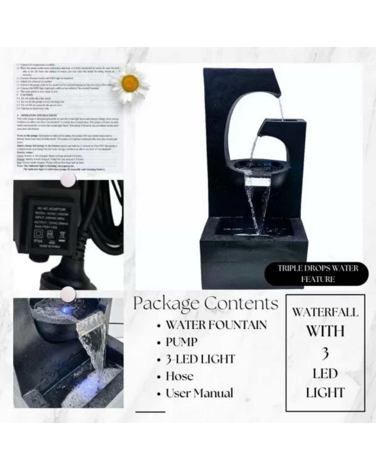 Delta - Cascading Lighting 2 Bowls Waterfall Water Feature