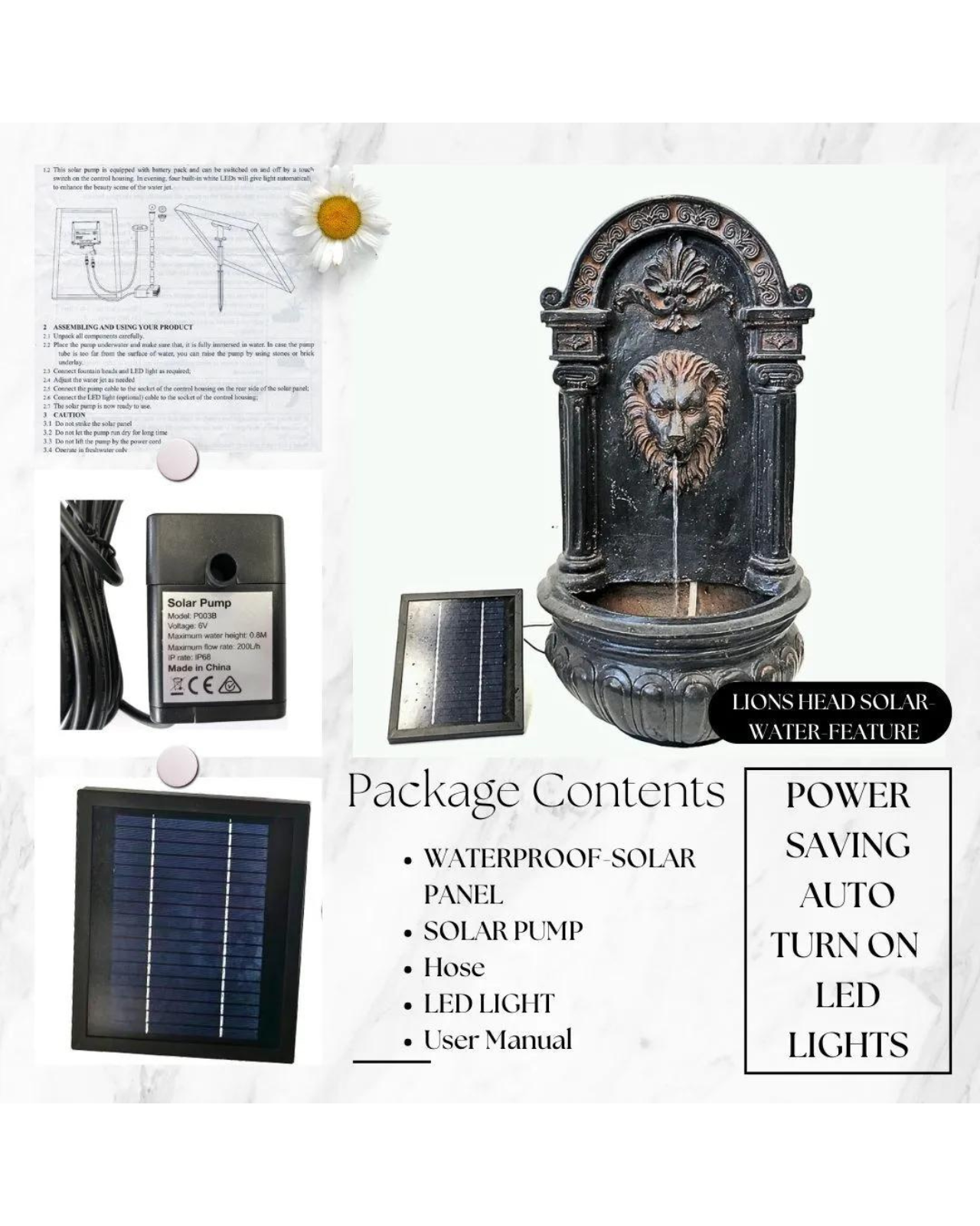 Regalroar - Lion Solar Water Fountain