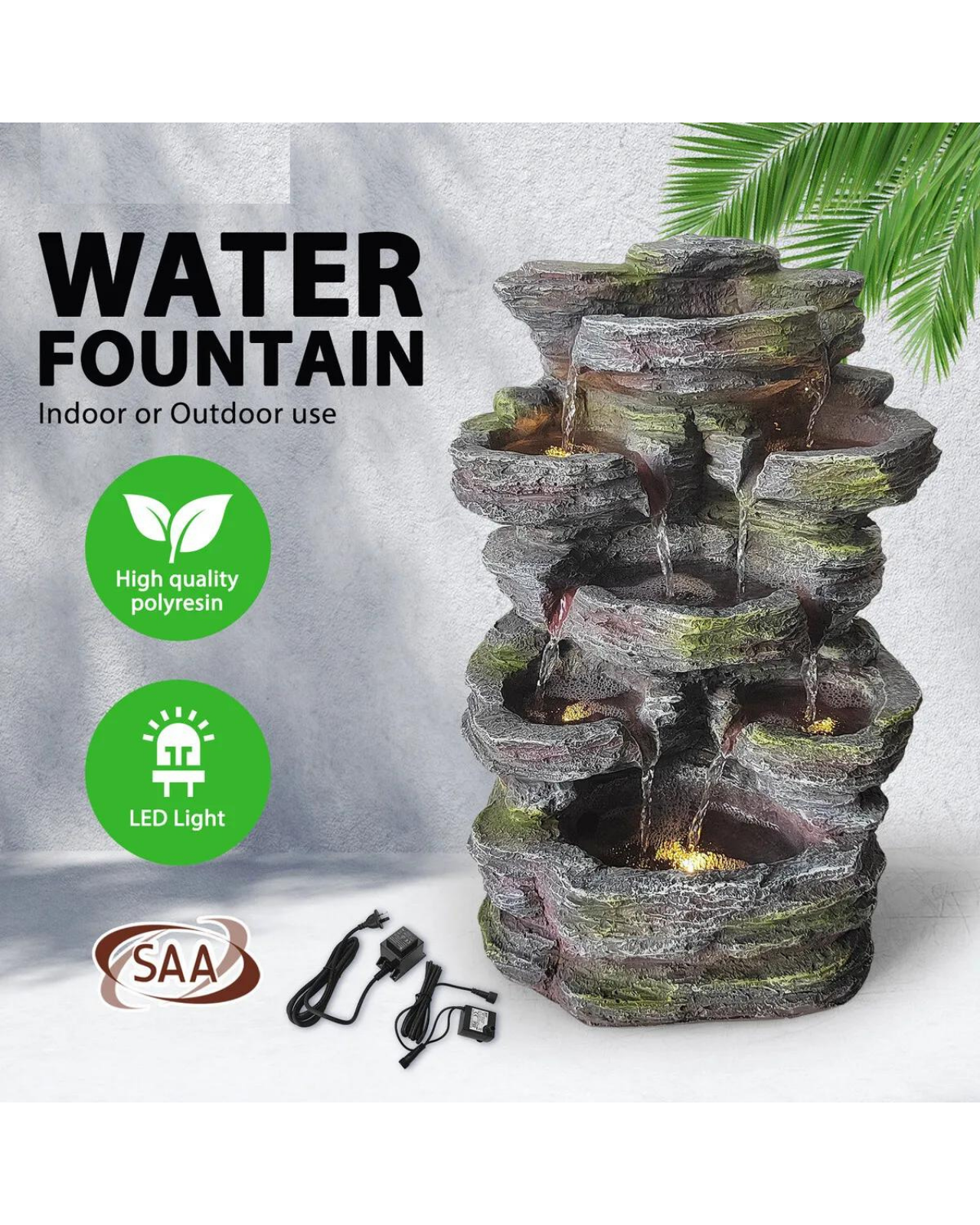 Flora - 5 Tier Rocky Waterfall Lighting Water Feature