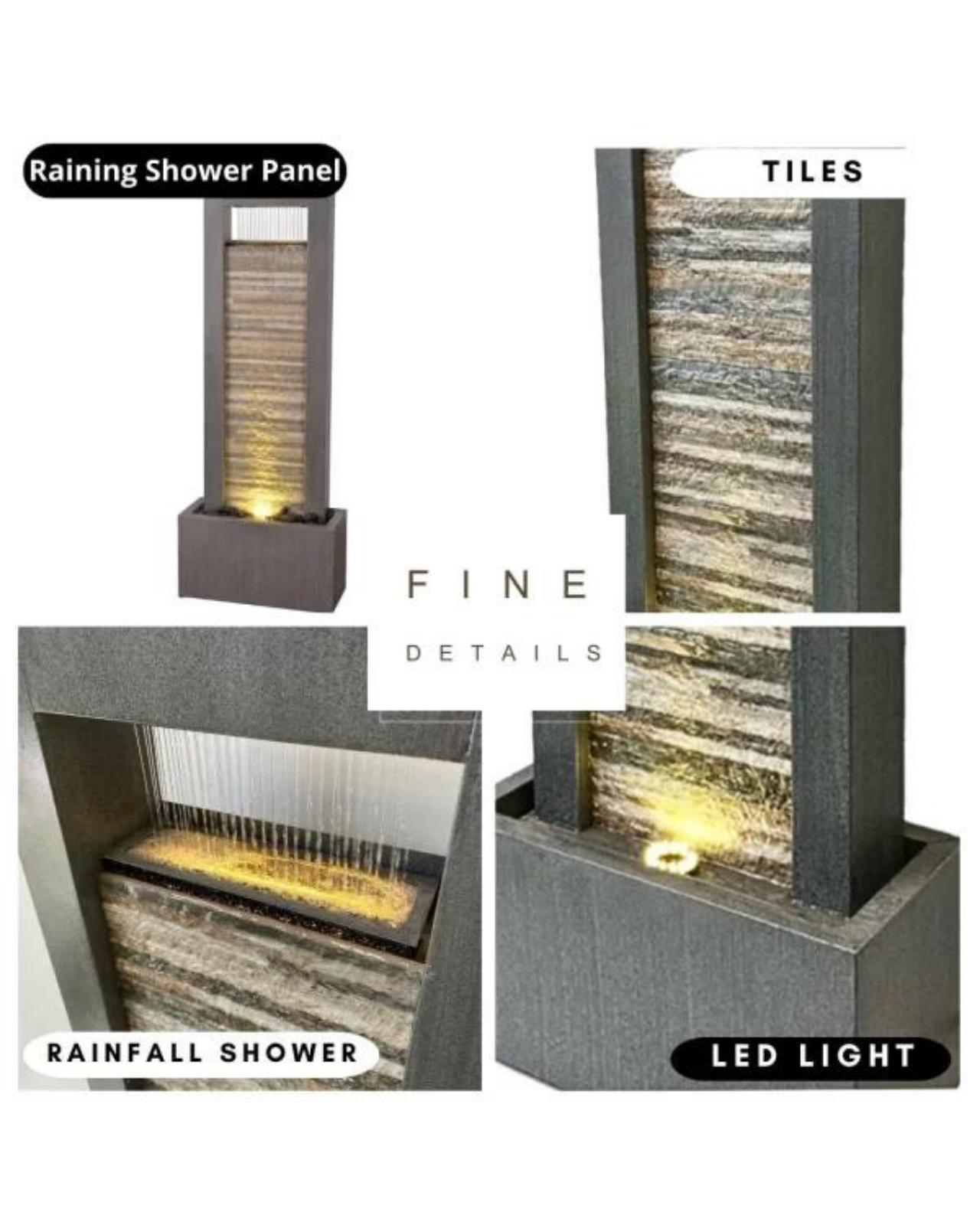 Rain Curtain Shower Modern Wall LED Light Water Feature 122cm
