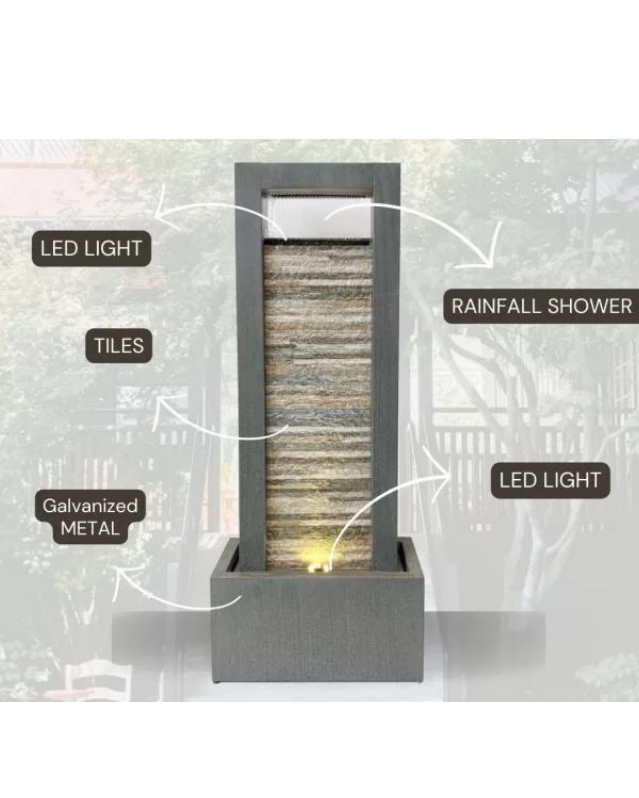 Rain Curtain Shower Modern Wall LED Light Water Feature 122cm