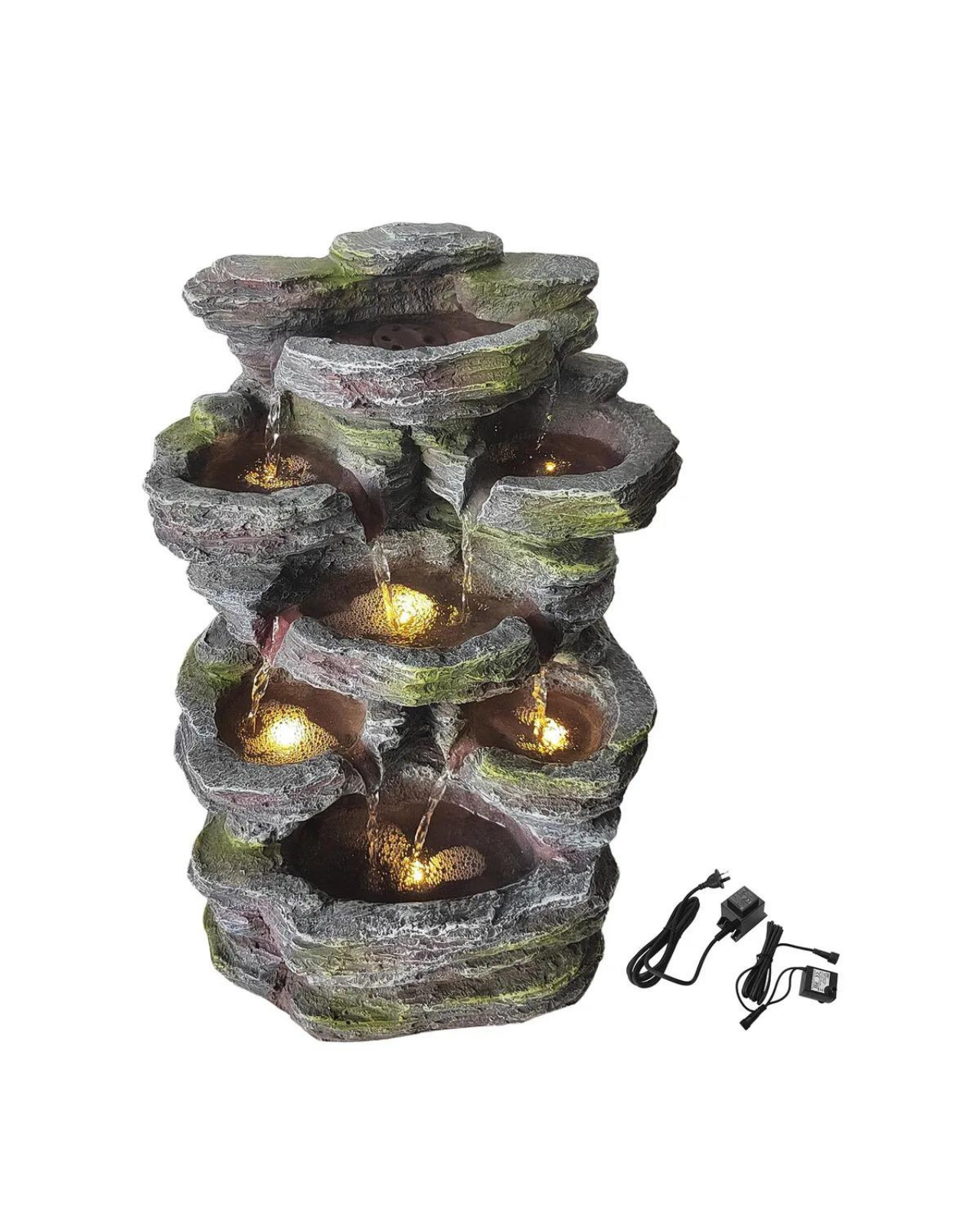 Flora - 5 Tier Rocky Waterfall Lighting Water Feature