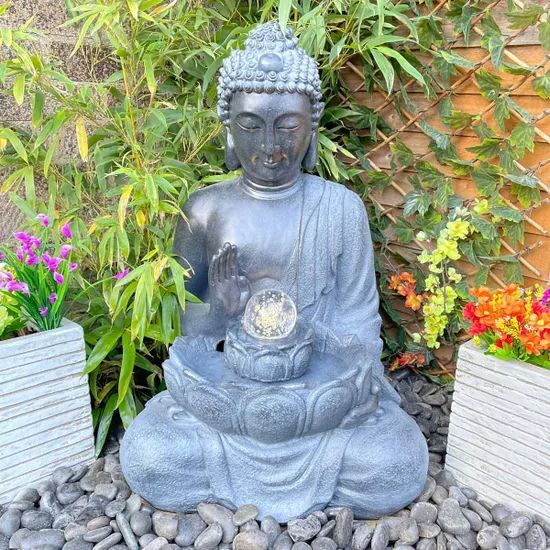 Divine Calm - Buddha Garden Water Feature with Glowing Orb