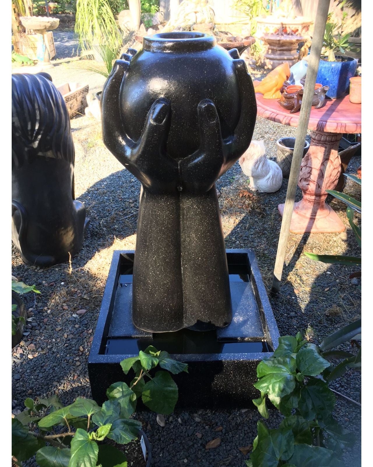 Balinese Abstract Artistic Hands Vessel Fountain with Pond - Front Facing
