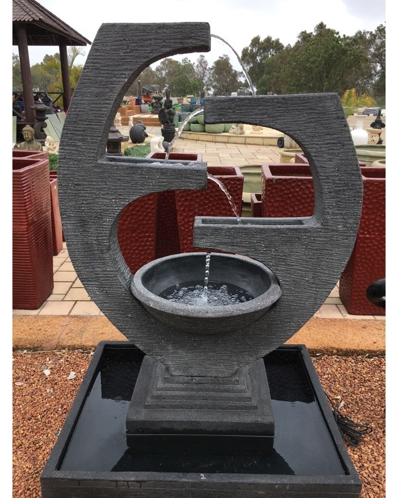 Balinese Tiered Circular Water Feature with Central Bowl - Front Image