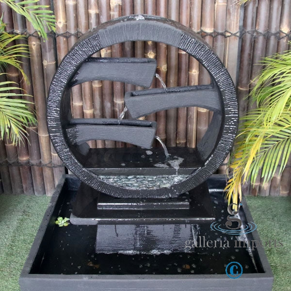 Peace - Balinese Concrete Wagon Wheel Sphere Water Feature