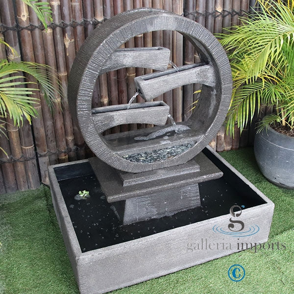 Peace - Balinese Concrete Wagon Wheel Sphere Water Feature