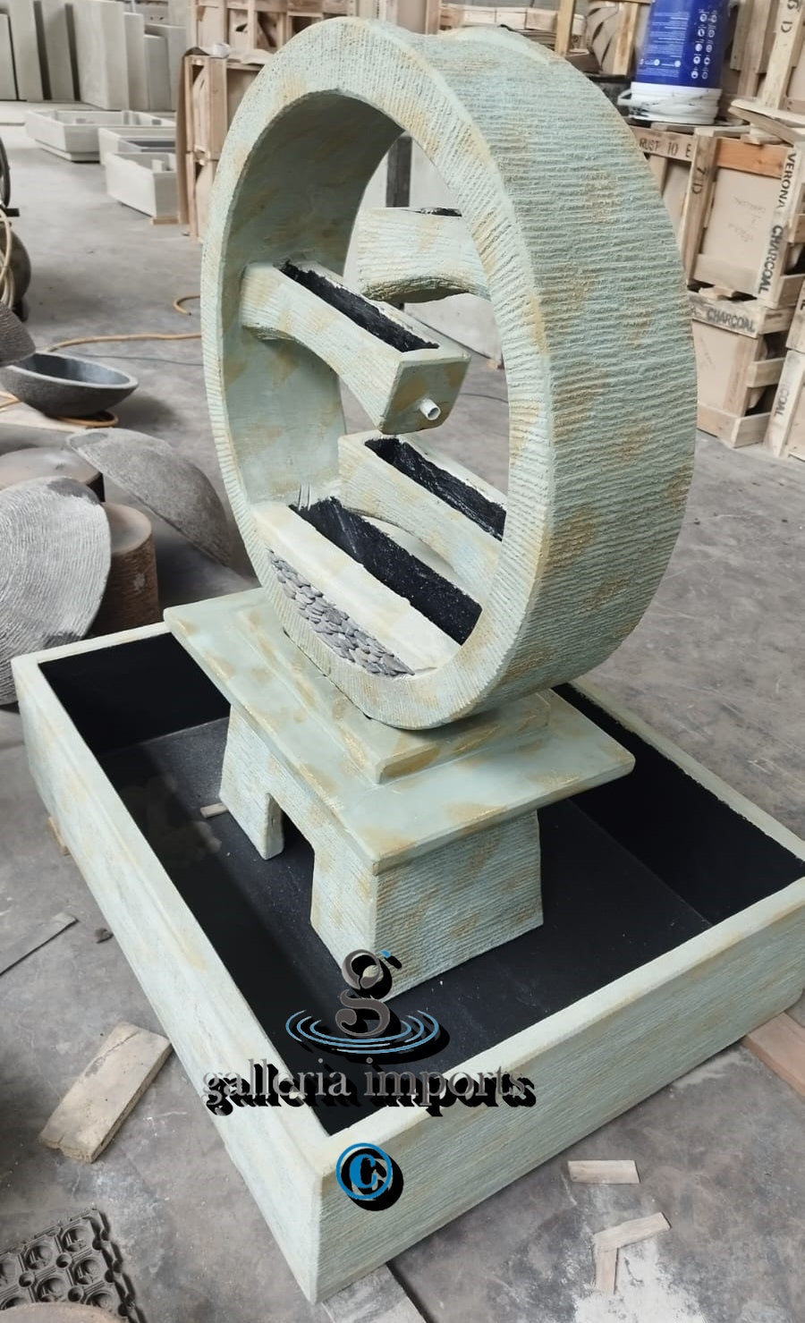 Peace - Balinese Concrete Wagon Wheel Sphere Water Feature