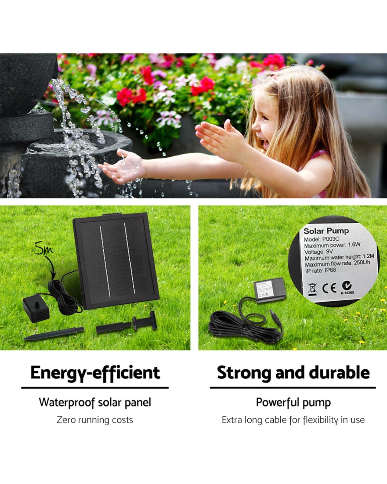 Zen Noir - Solar 4-Tier Stone Bowls Water Feature