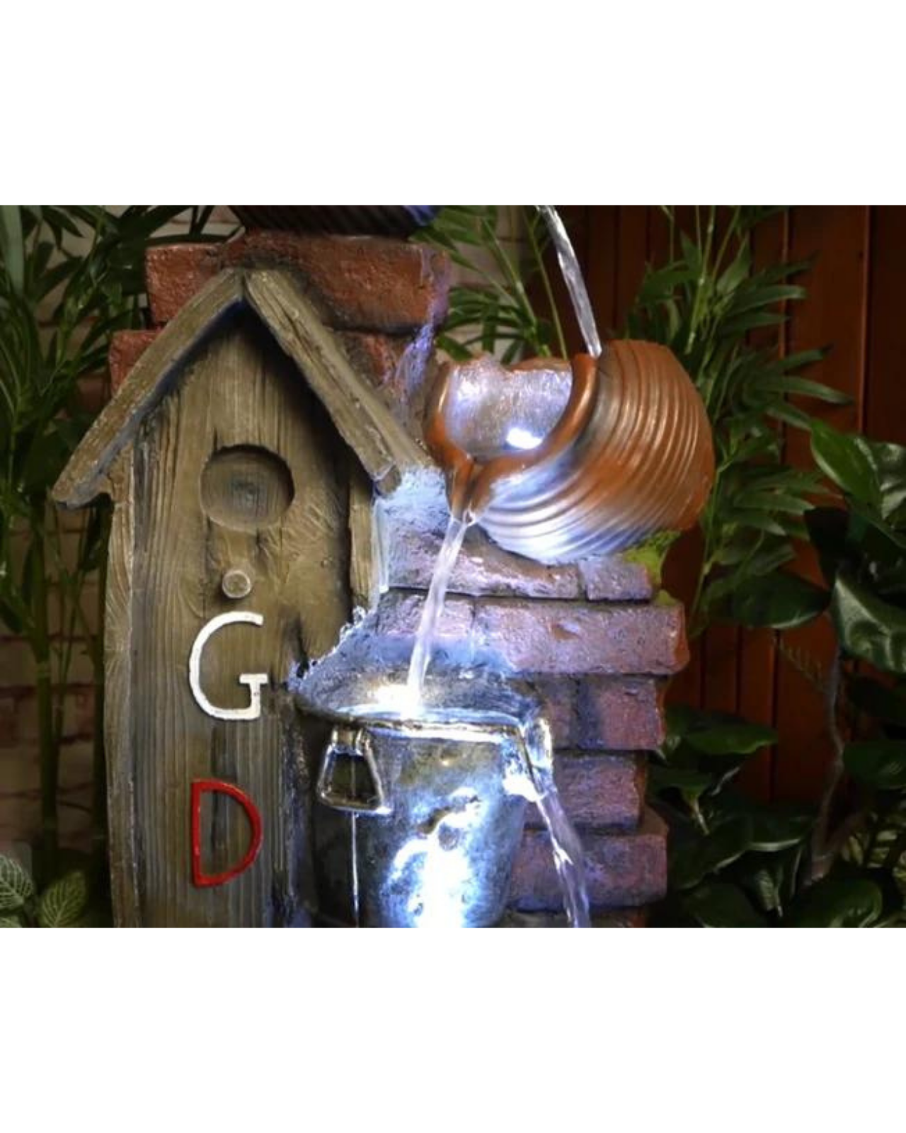 Rustic Gday House with Bowls & Buckets LED Light Water Feature