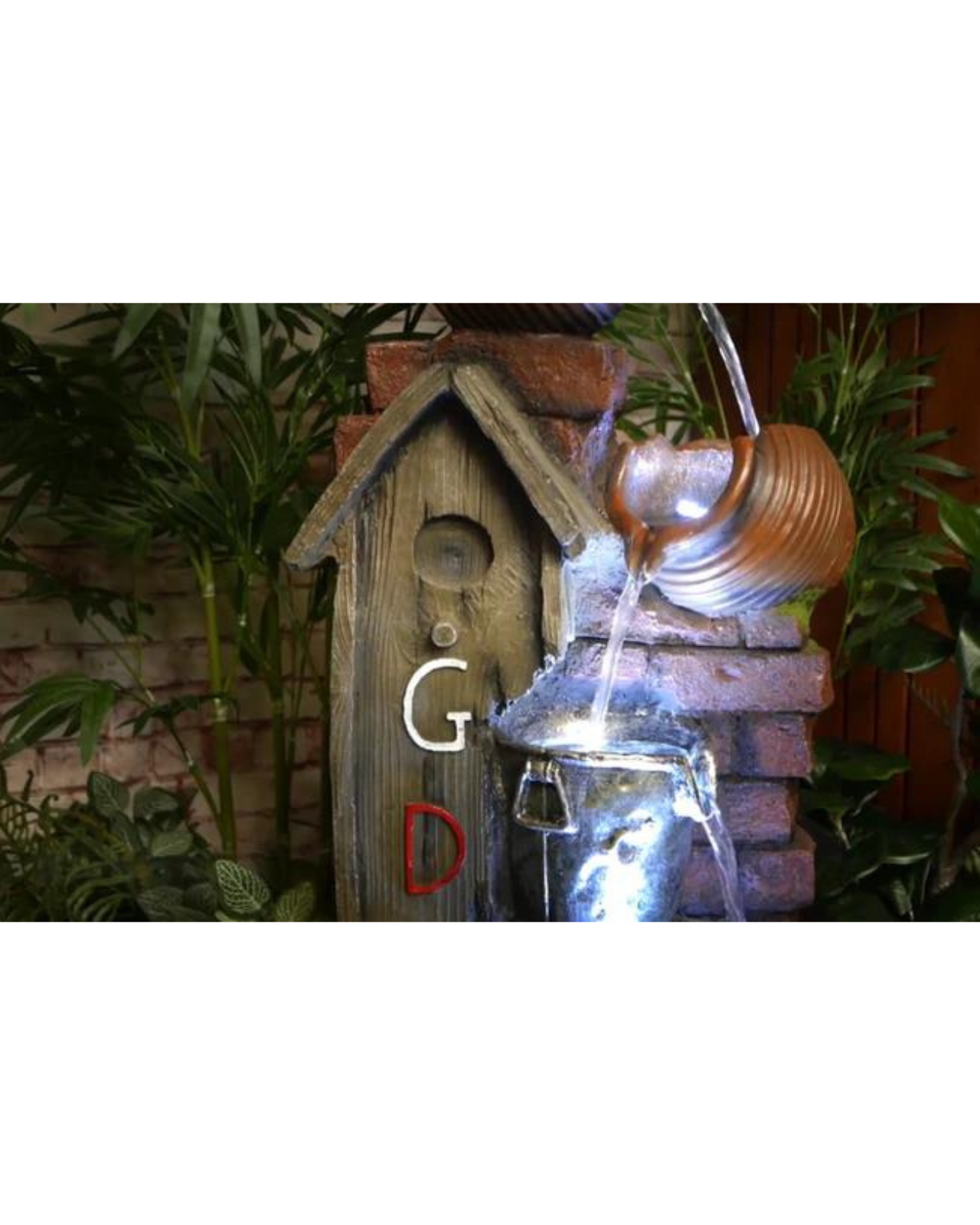 Rustic Gday House with Bowls & Buckets LED Light Water Feature