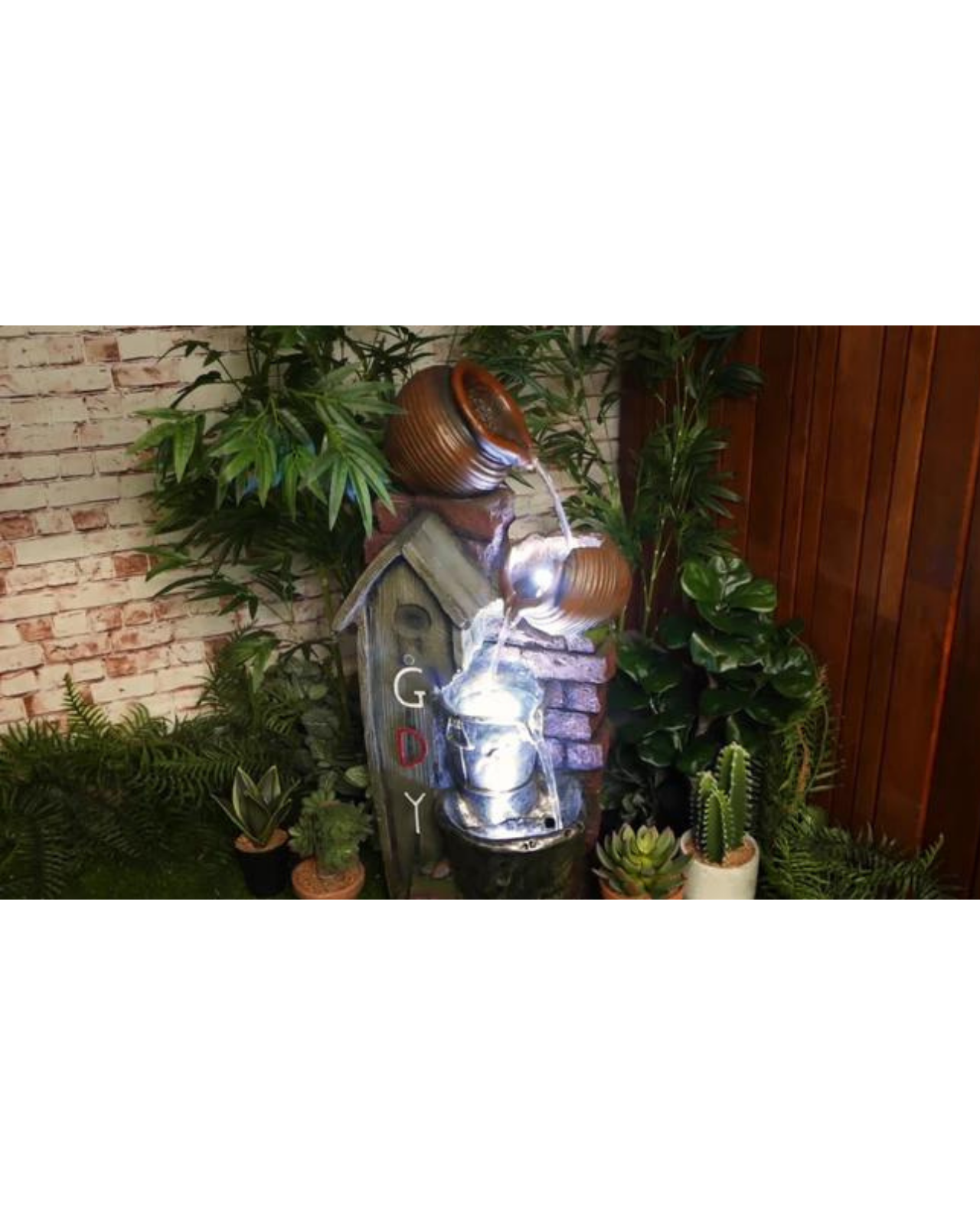 Rustic Gday House with Bowls & Buckets LED Light Water Feature