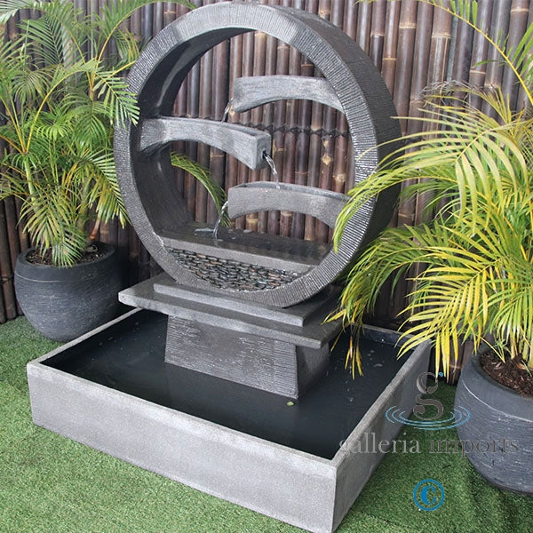 Peace - Balinese Concrete Wagon Wheel Sphere Water Feature