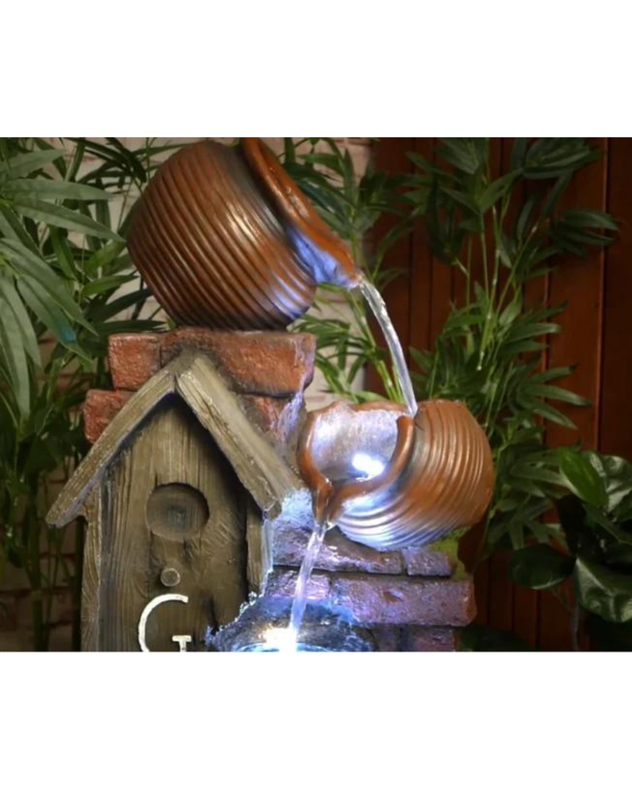 Rustic Gday House with Bowls & Buckets LED Light Water Feature