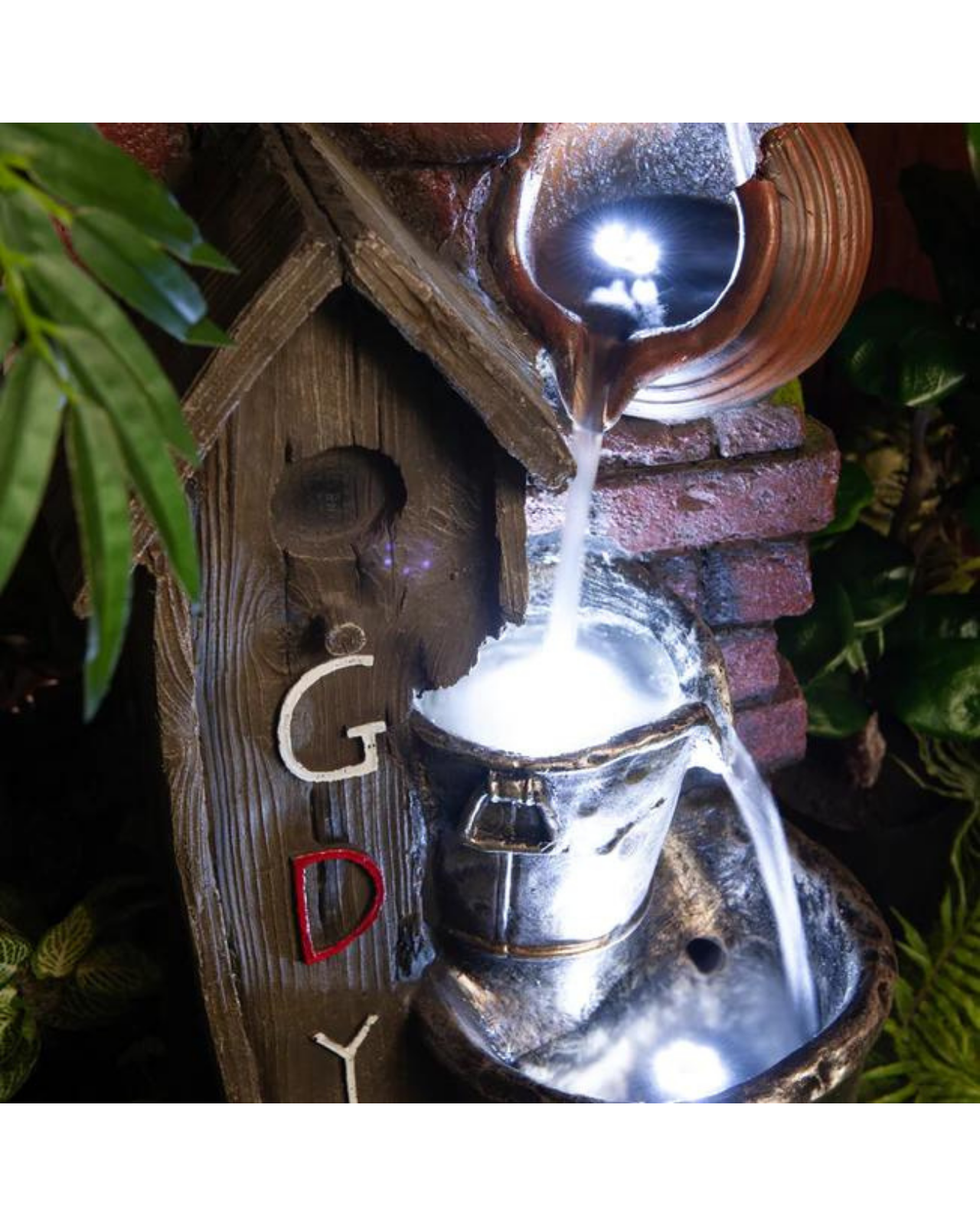 Rustic Gday House with Bowls & Buckets LED Light Water Feature