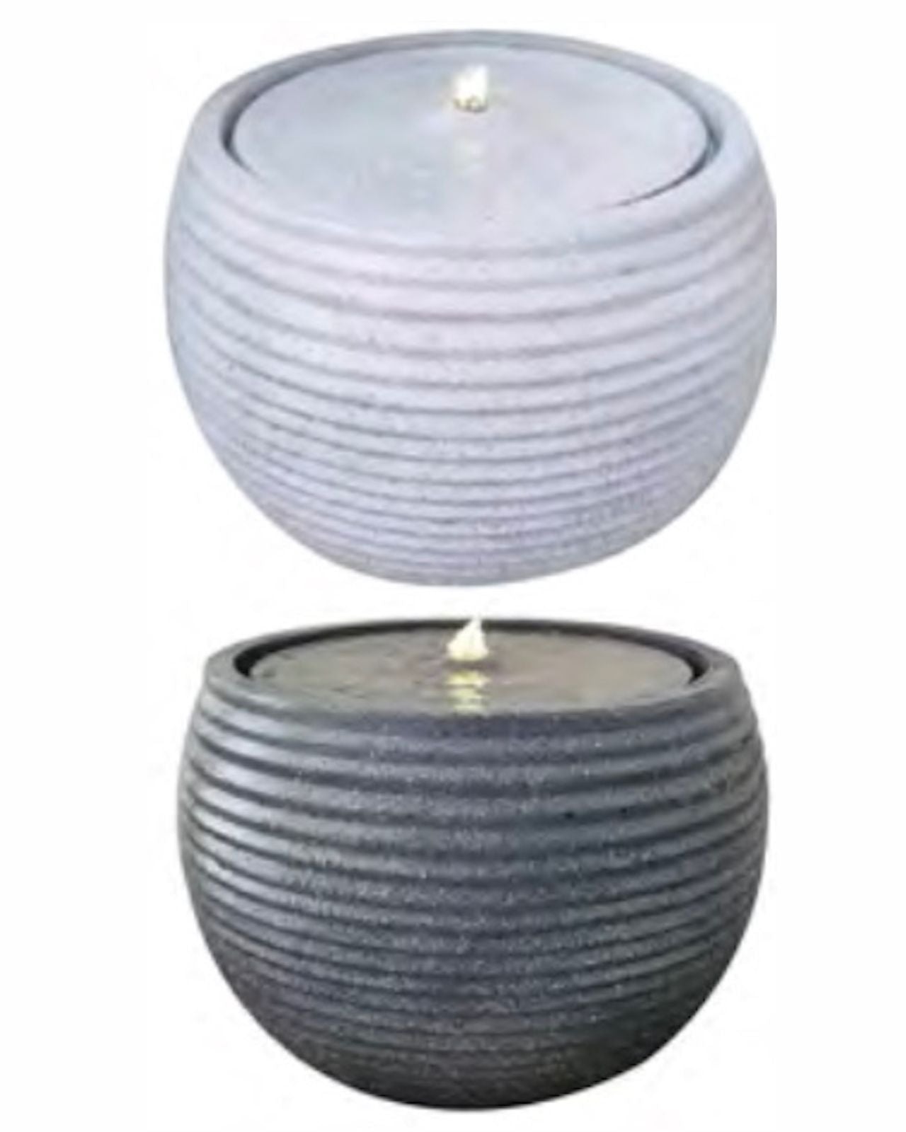 Ceramic bowl water feature with a fLED lighting inside on a white background