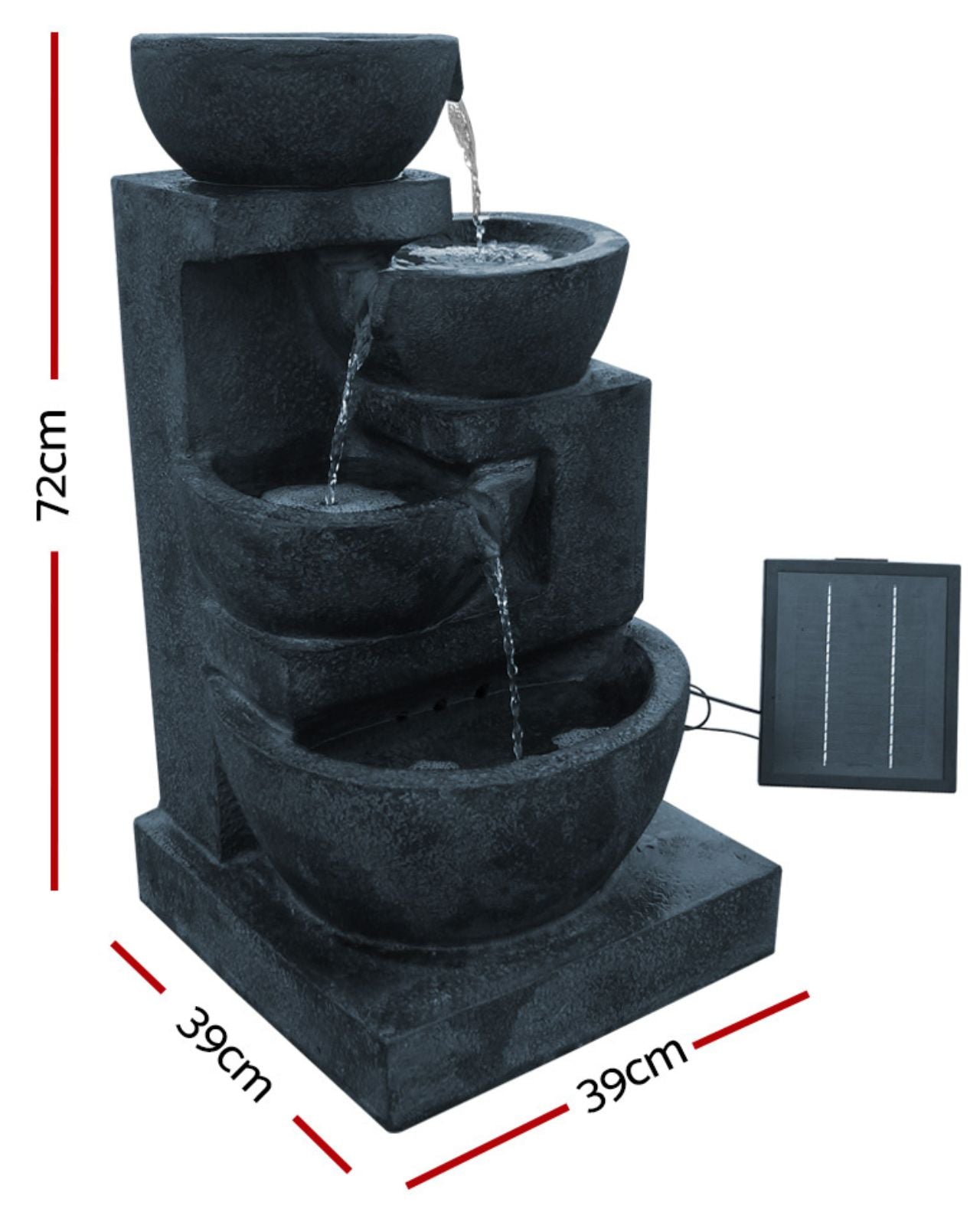 Zen Noir - Solar 4-Tier Stone Bowls Water Feature