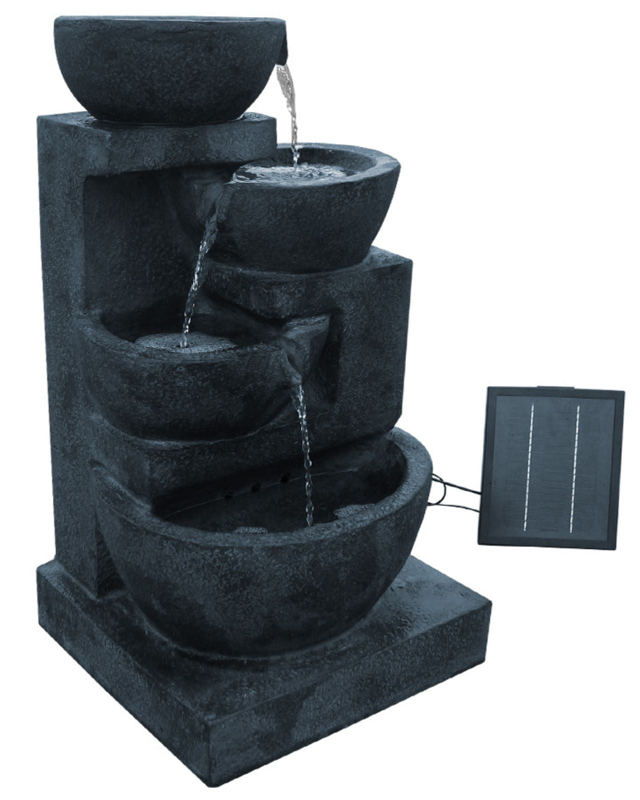 Zen Noir - Solar 4-Tier Stone Bowls Water Feature