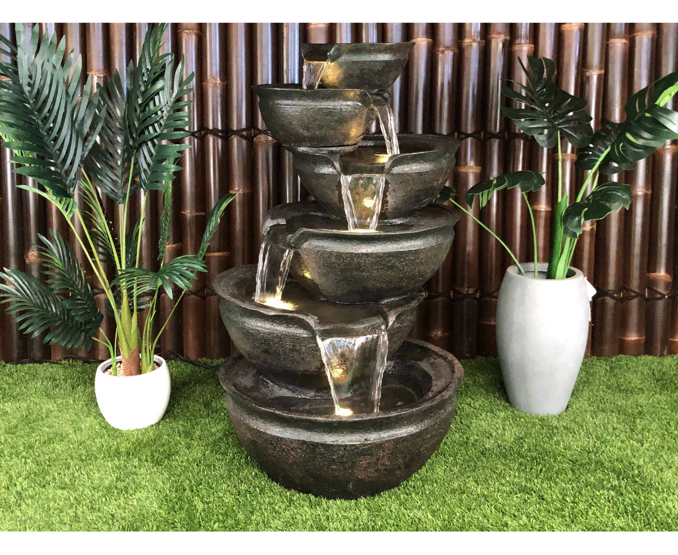 Purl- Cascading Lighting 6 Bowls Waterfalls Water Feature