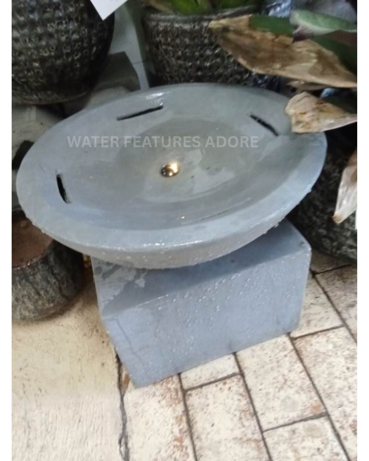 Modern Bowl on Block Slate LED Light Water Feature on Display