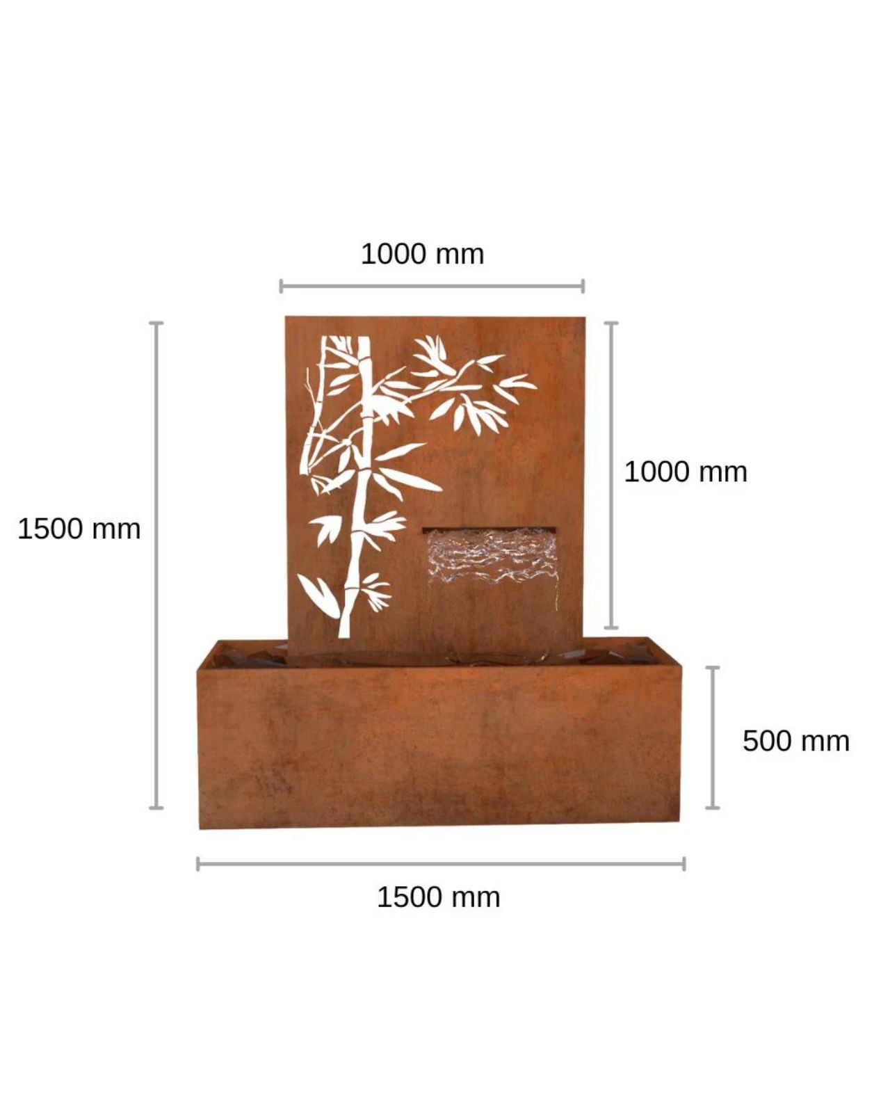 Corten Steel Bamboo Screen Wall Water Feature w/ Reservoir