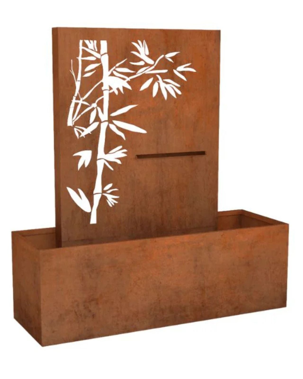 Corten Steel Bamboo Screen Wall Water Feature w/ Reservoir