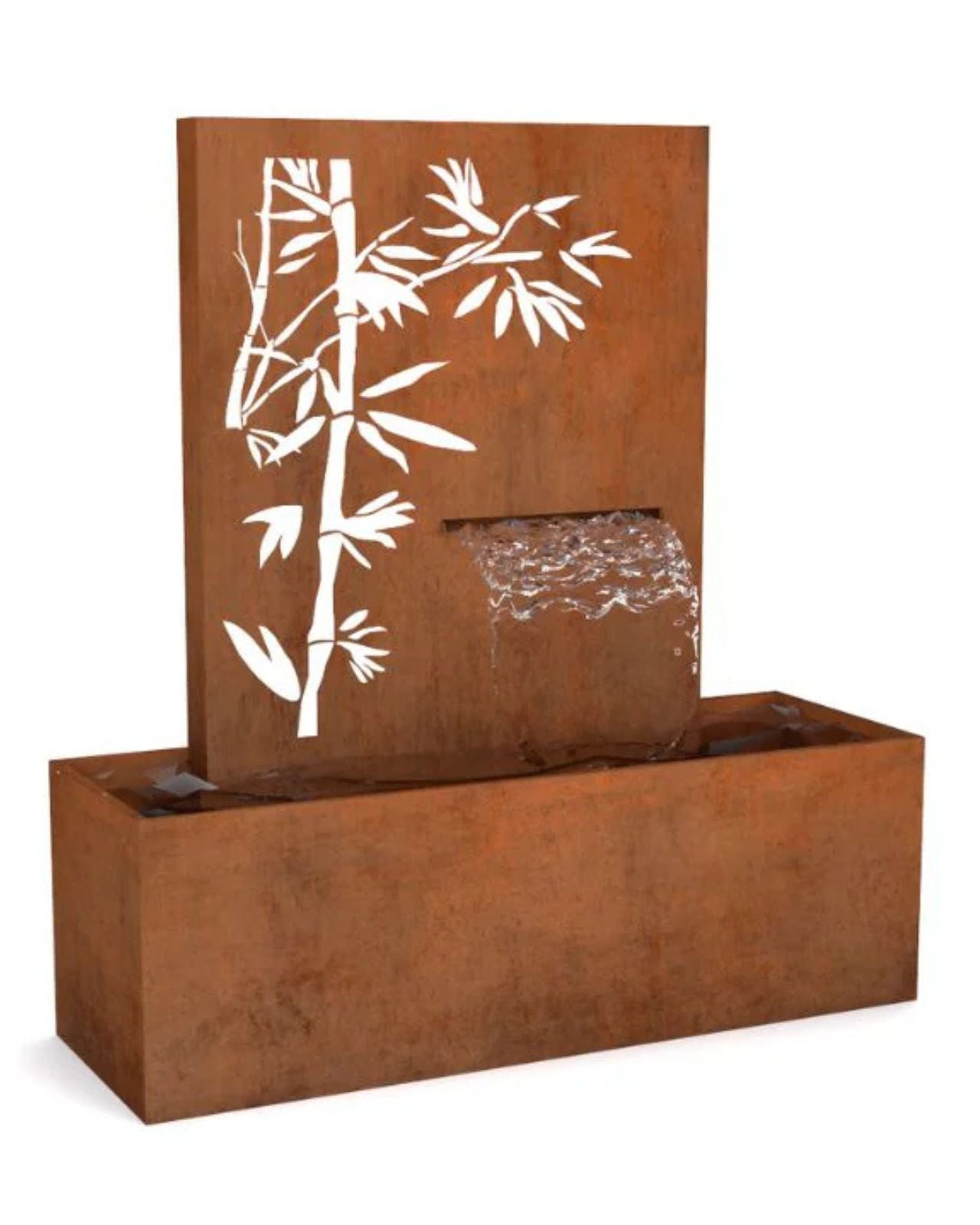 Corten Steel Bamboo Screen Wall Water Feature w/ Reservoir