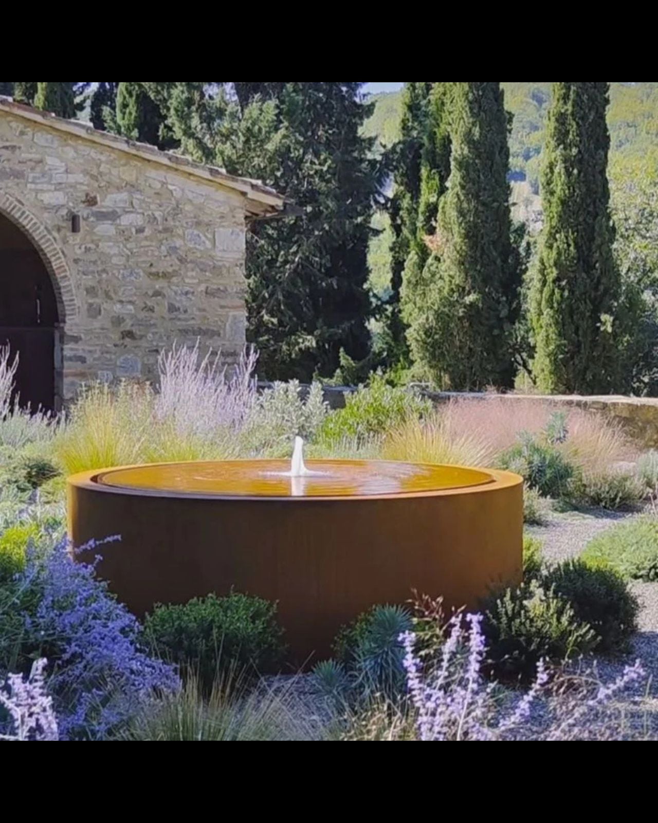 Corten Steel Round Rustic Bubbling Bowl Water Feature