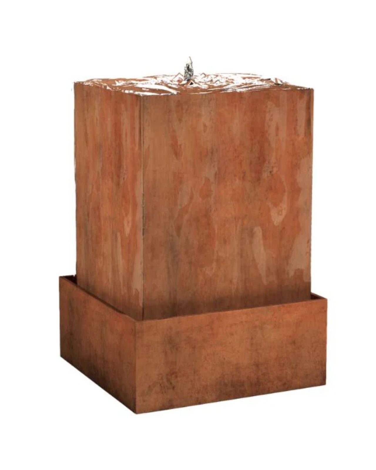 Corten Steel Rustic Pillar Water Feature w/ Square Reservoir