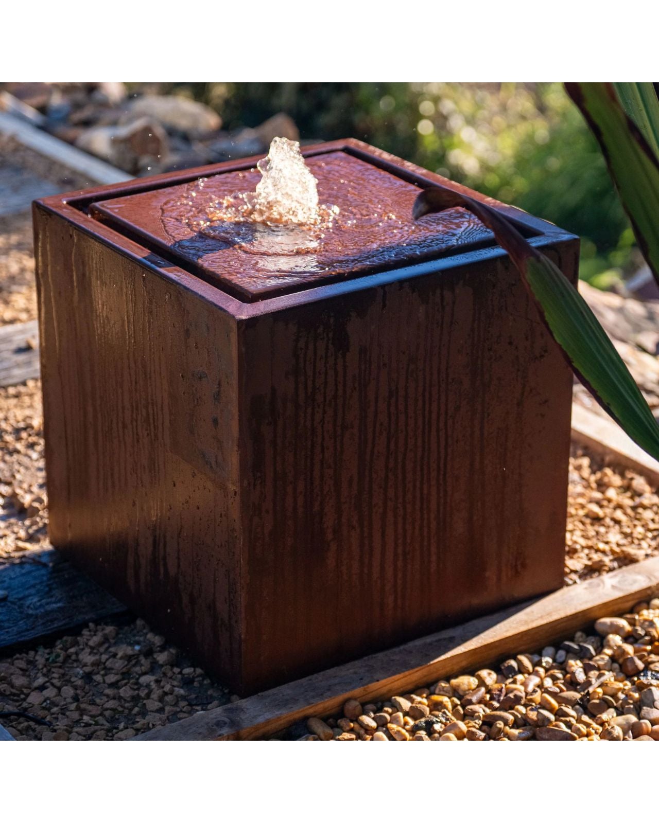 Corten Steel Rustic Square Bubbling Cube Water Feature