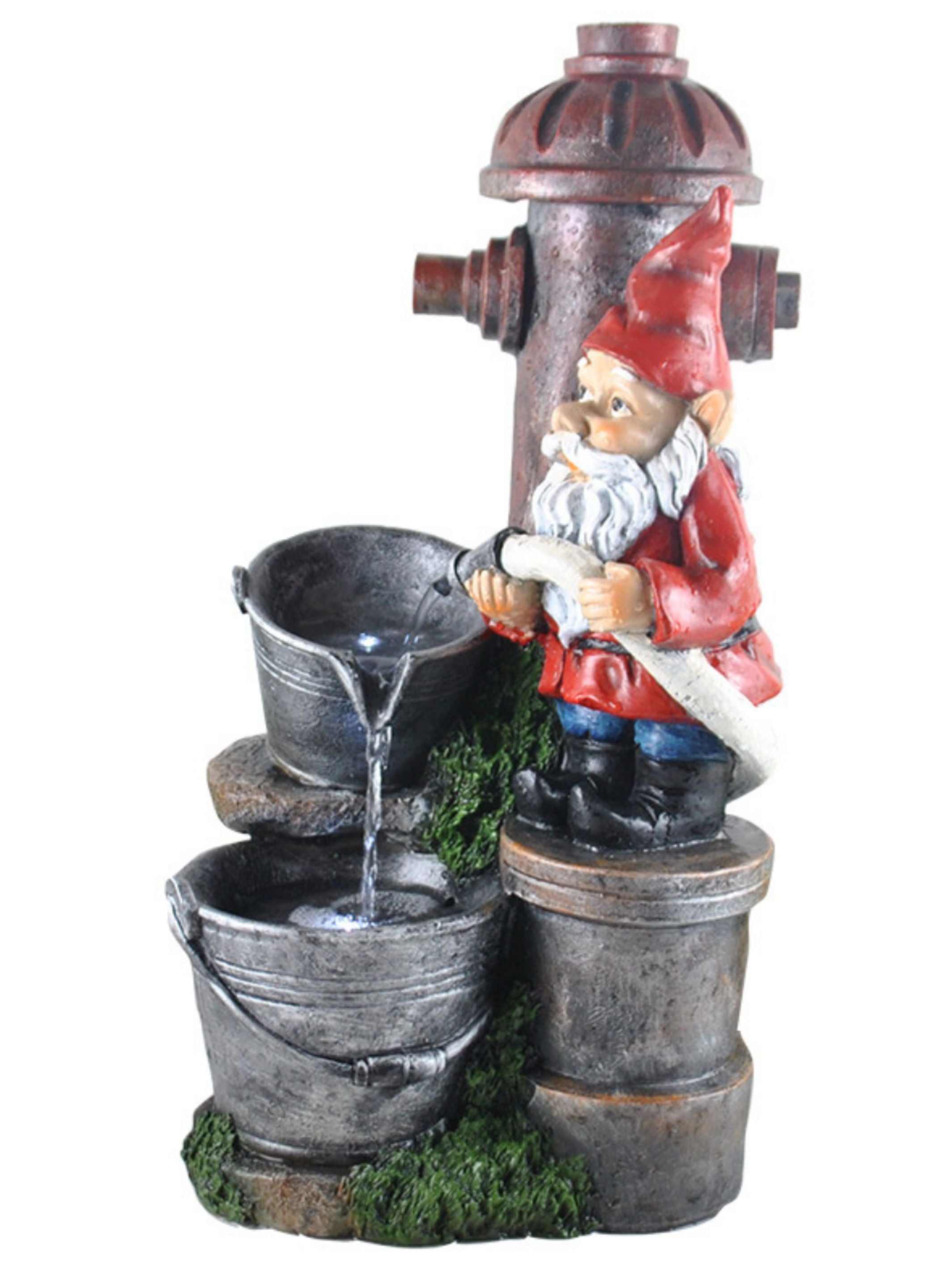 Gnome with Bowls & Fire Hydrant LED Light Water Feature 56cm