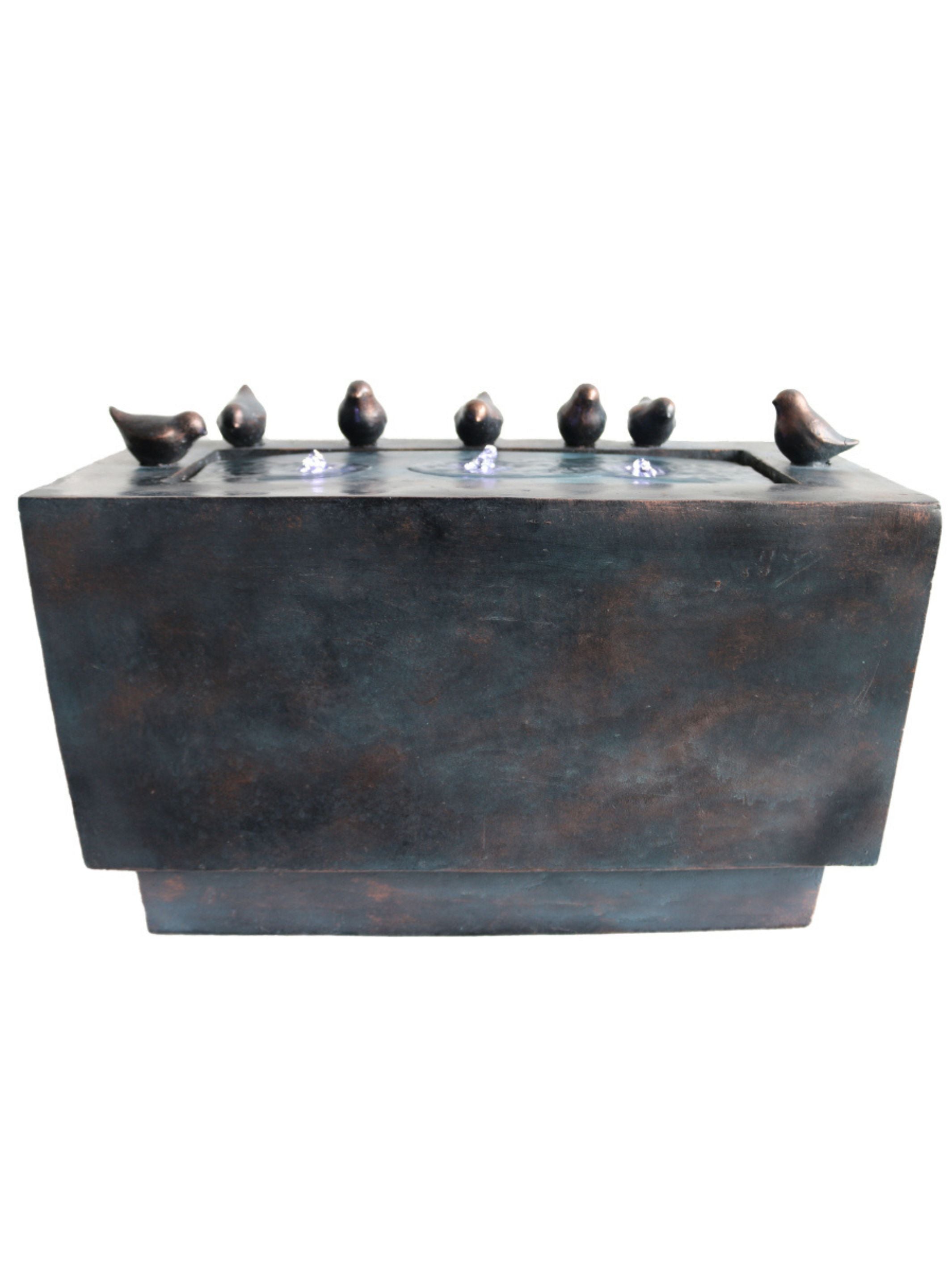 Rectangle Bird Bath with Birds Bubbling LED Light Water Feature