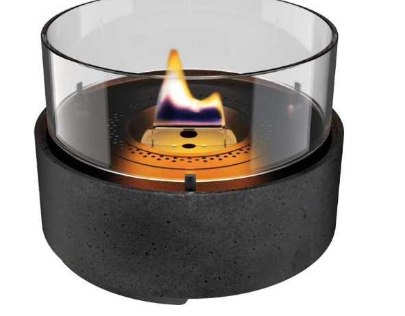Tenderflame Café 18 Black Lava Porcelain Tabletop Fireplace with Glass Wind Guard