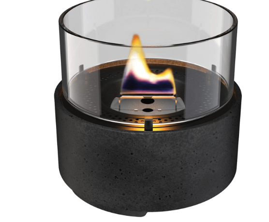 Tenderflame Café 14 Black Lava Porcelain Tabletop Fireplace with Glass Wind Guard