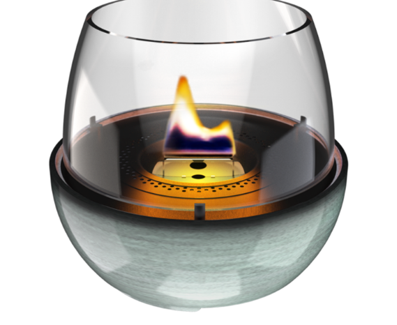 Tenderflame Tulip 18 Reactive Glaze Green Tabletop Fireplace with Glass Wind Guard