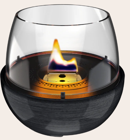Tenderflame Tulip 18 Reactive Glaze Black Tabletop Fireplace with Glass Wind Guard