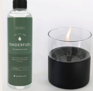 Tenderflame Lilly 10 Gift Set Black Glass Tabletop Fireplace with Tenderfuel
