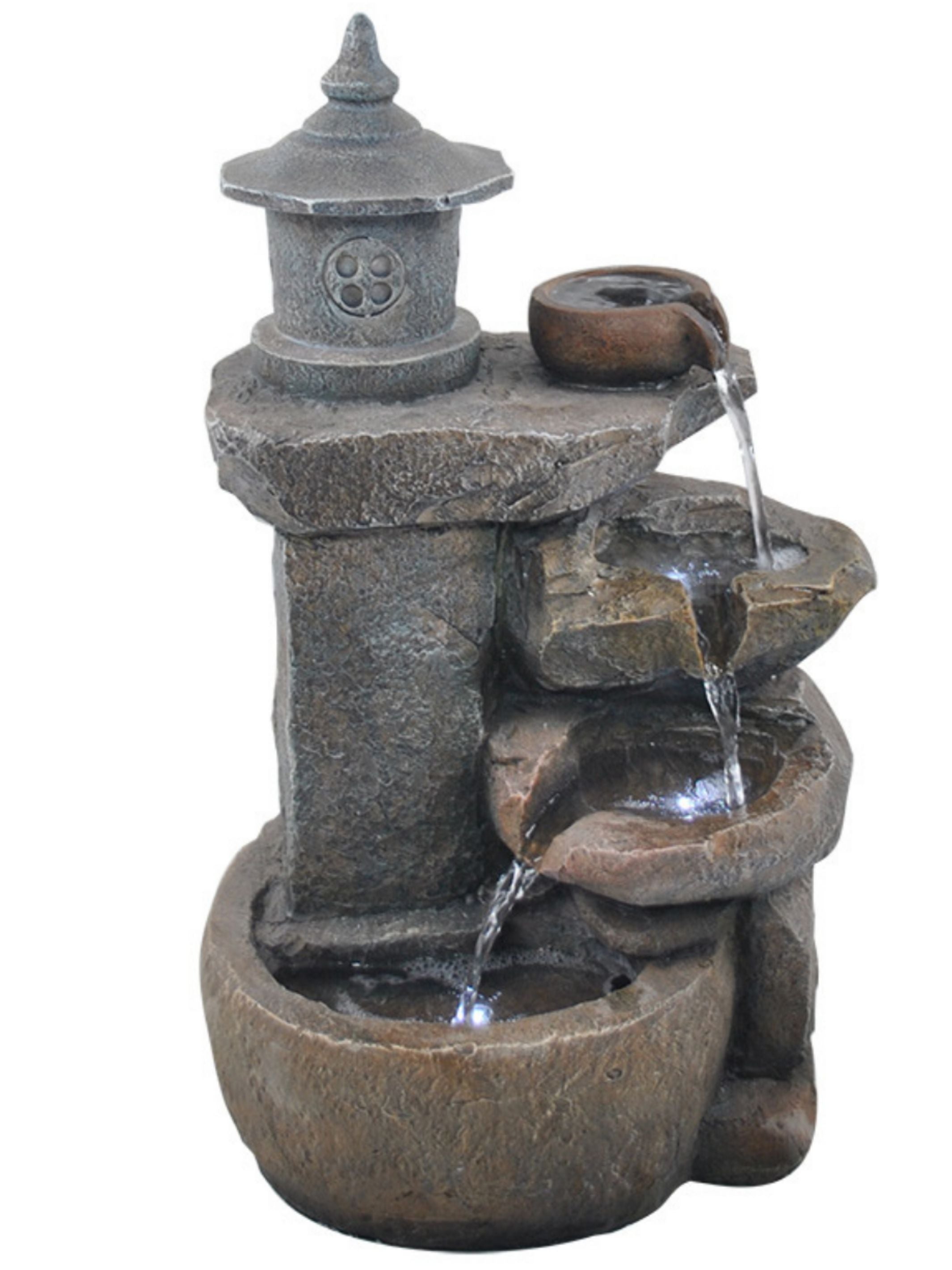 Pagoda Bowls LED Light Water Feature 50cm